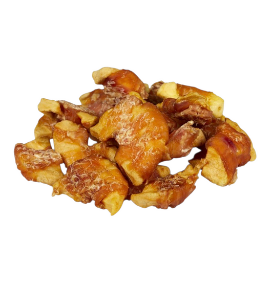 Apple slice wrapped in chicken
